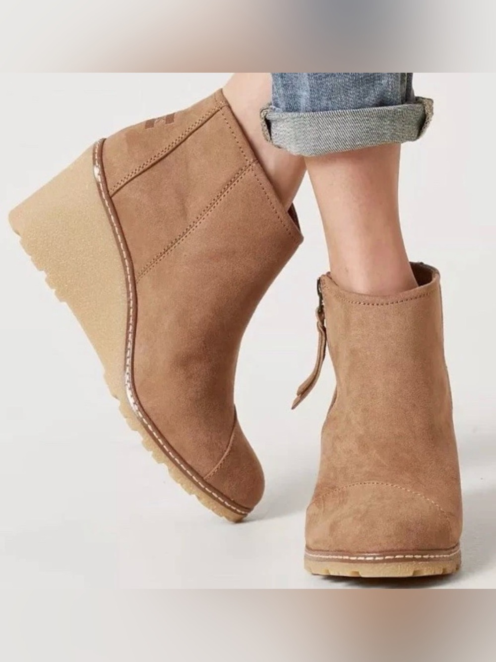 TOMS Avery Wedge Booties / microfiber suede. Size 8